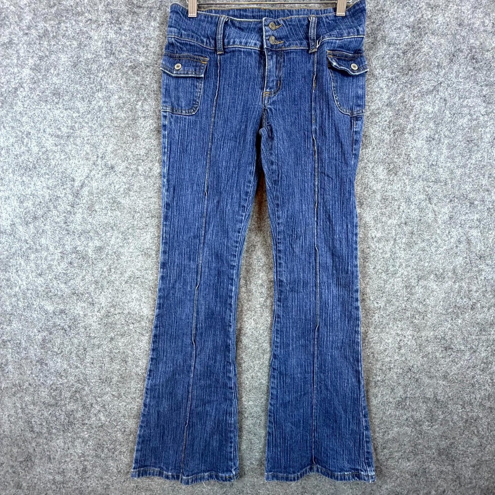 J Galt Jeans‎ Womens S Blue Y2K Back Pocketless Flare Bootcut Belted Waist